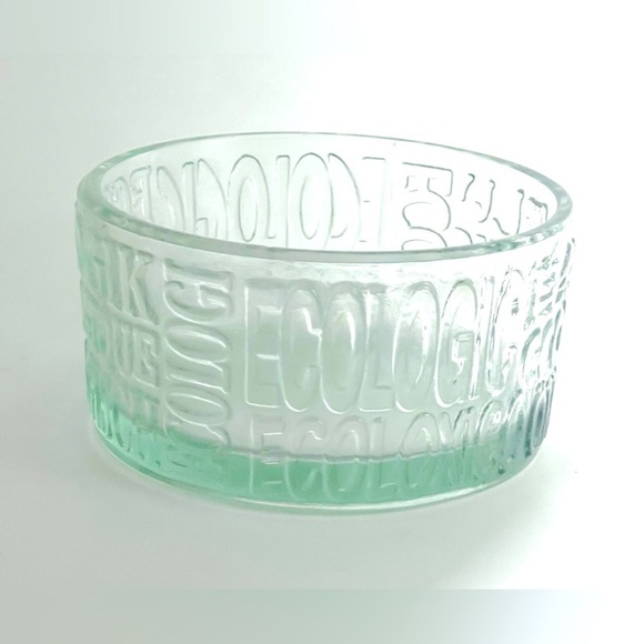 Vidreco Recycled Glass Bowl Embossed Ecologic Multi-Language Green Aqua 5x2.75” - Picture 2 of 8
